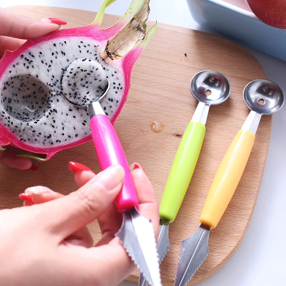 Double-Ended Stainless Steel Fruit Ball Digger 1Pcs Summer Watermelon Carving Knife 2 In 1 Melon Cutter Kitchen Gadget Supplies