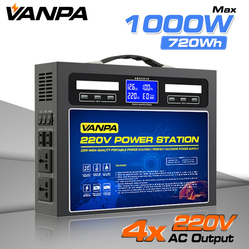 Vanpa portable power station pure sine wave 220V 300W/600W/1000W, for home power reserves and outdoor camping