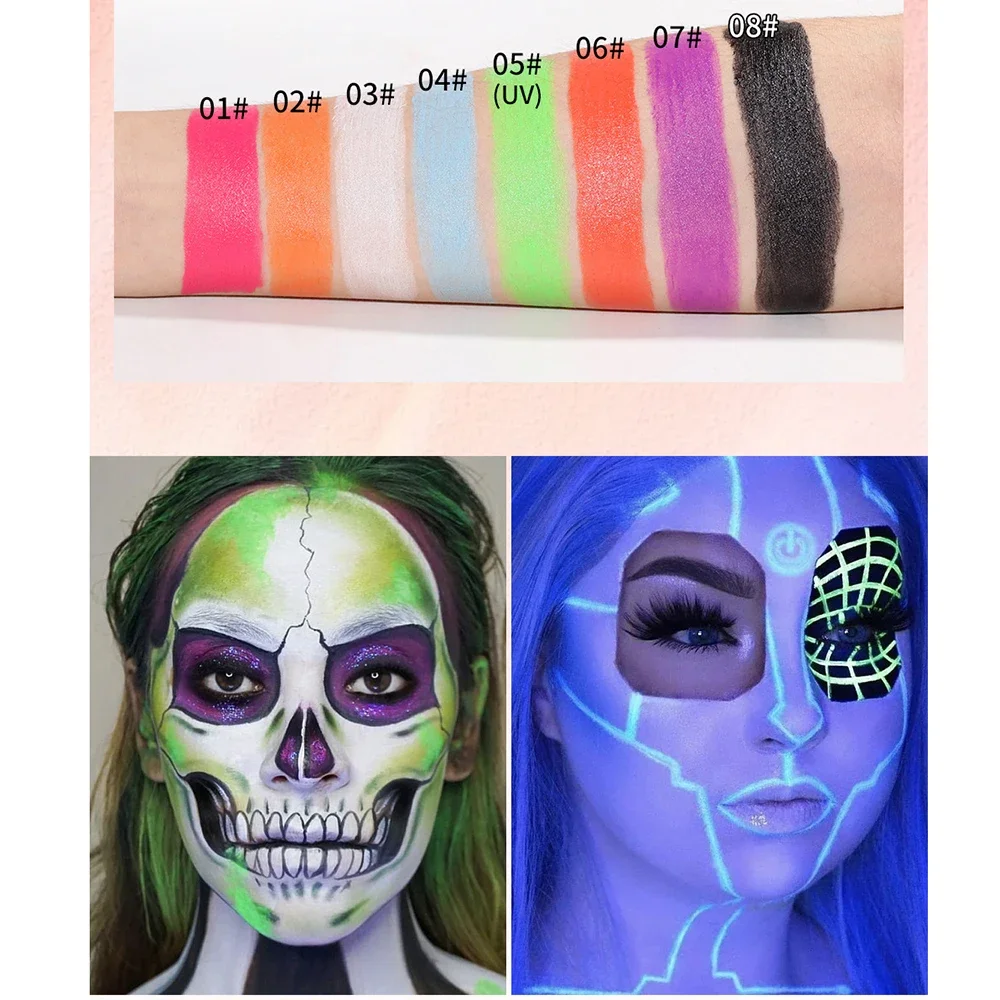 Halloween Face Body Painting Stick Cream Waterproof UV Light Neon Green Purple Pink Black White Paint Cream Party Art Makeup 4
