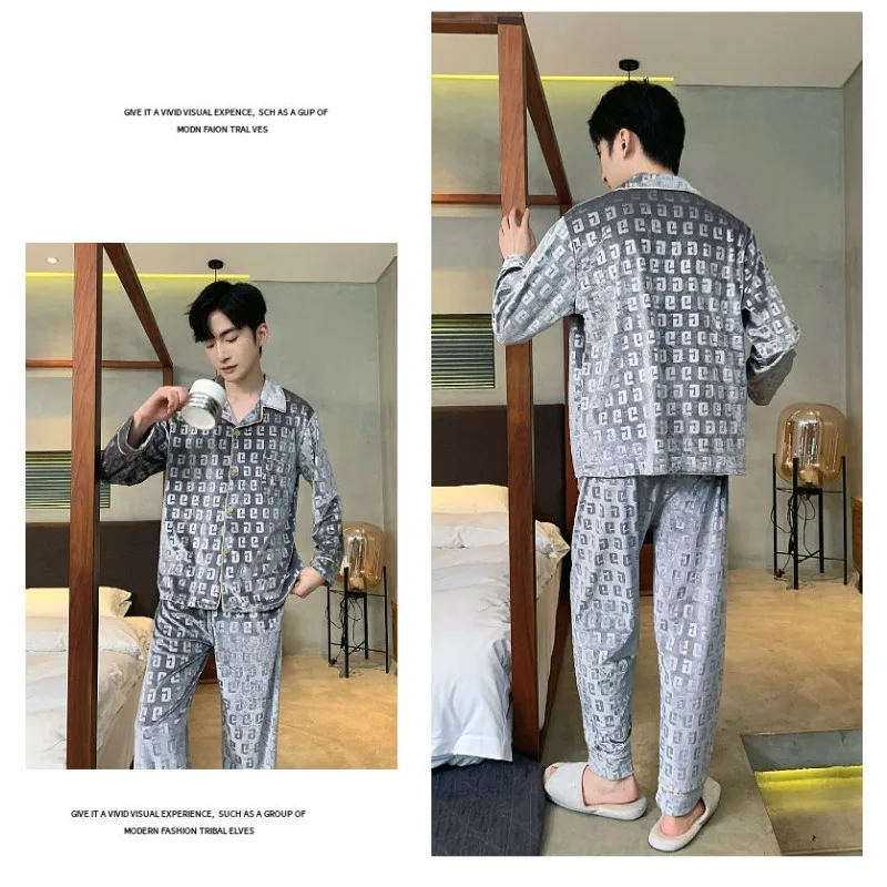 2024 New Gold Velvet Men's Pajamas Autumn Winter Long Sleeves Long Pants Loungewear Light Luxury Homewear Suit V-neck Sleepwear