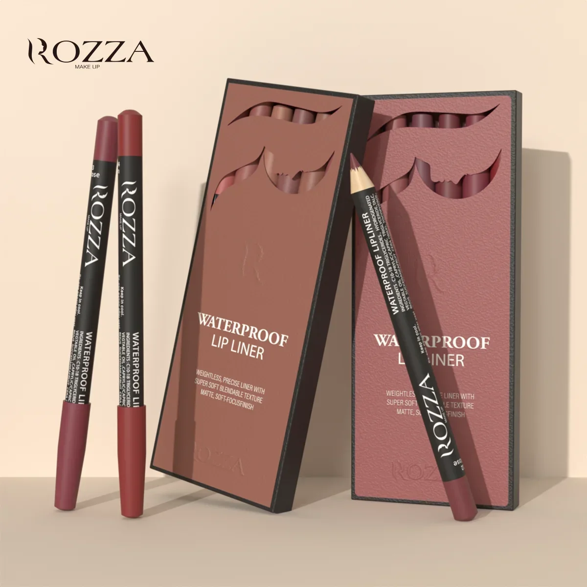6cps/Set Rozza Velvet Matte Lip Liner,Long-Lasting Waterproof Finish,Non-Fading,Brown,Pink,Purple Shades,Perfect for All Skins 5