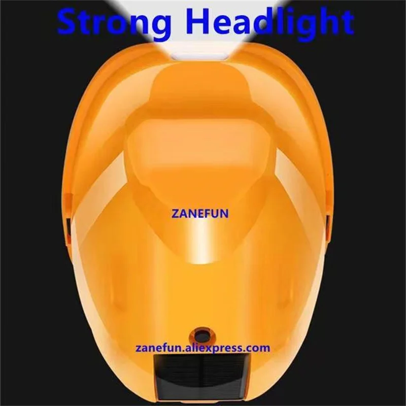 Construction Safety Helmet With 2 Fans Bluetooth FM Radio LED Headlight 9000mAh Rechargeable Lithium Battery Aubile SOS Alarm