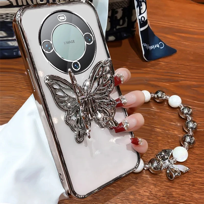 Glitter Plating 3D Butterfly Bracelet Phone Holder Case