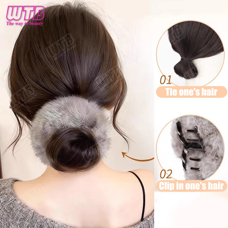 WTB 합성 가발 그립 스타일 그레이 플러시 헤어 액세서리 스타일 스트레이트 도넛 번 여성들이 매일 착용하기에 적합
