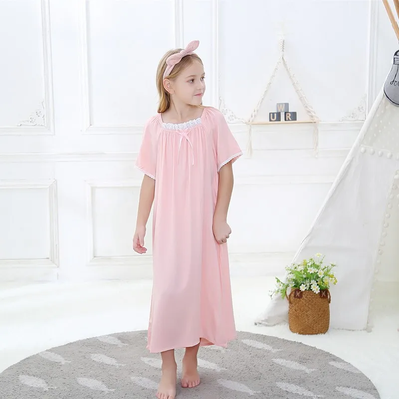 cotton short pajama sets 2019 Spring Children's Girls Lolita Dress Princess Sleepshirts Vintage Nightgowns Baby Nightdress Kids Sleepwear Pajamas Gown elegant pajama sets