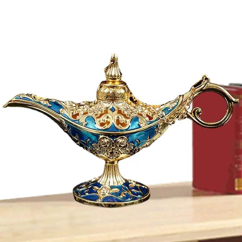 Aladdin Lamp Classic Genie Lamp Lampade Arabe Metallo Curvo Vintage Wishing Light Incenso Holder
