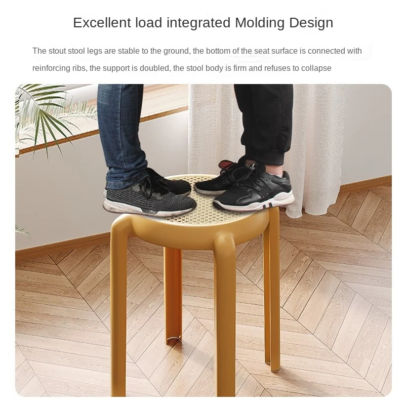 K-star Vine Woven Plastic Nordic Style Thickened And Stackable Modern Minimalist Dining Table Stool Shoe Changing Round Stool