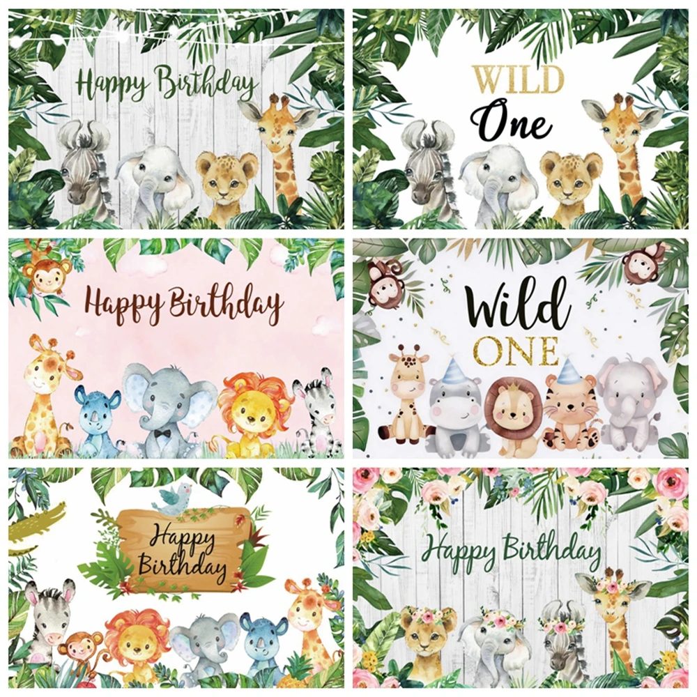 Safari 1st Birthday Backdrop Jungle Tropical Forest Wild One Animal Party Photography Newborn Baby Shower Photo Background Props