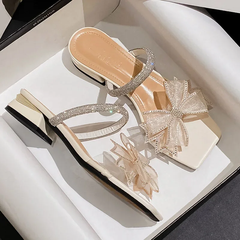 Plus Size Women Shoes Summer Crystal Mesh Bowknot Sandals Girl Low Heels Pumps Ladies Casual Shoes women sandals women flats comfortable sandals