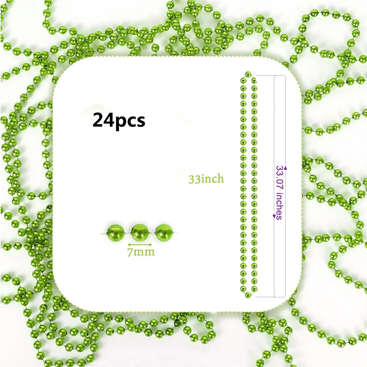 24 Stück Karneval 7 mm Perlen Halsketten Bulk Kostüm Halskette für Veranstaltungen und Partys Neuheit Metallic Farben Party Perlen Halsketten – Detail 40
