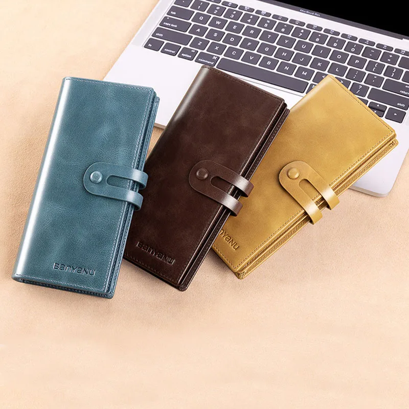 Wallet Men's long leather wallet Retro casual new leather zero wallet bag with large capacity zipper wallet anti-theft swipe