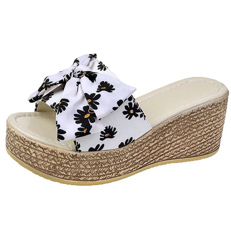 

Shoes Slippers Casual Slipers Women Platform Shale Female Beach Butterfly-Knot Heeled Mules On A Wedge Slides Luxury 2022 Sabot