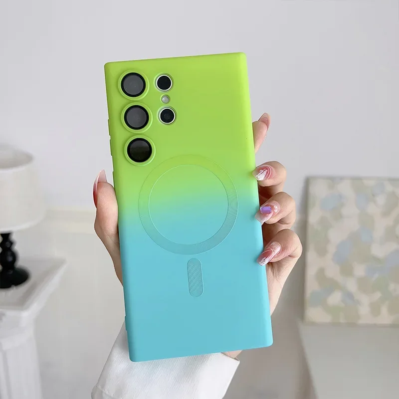 Gradient Color Silicone Shockproof Phone Case with Lens Film
