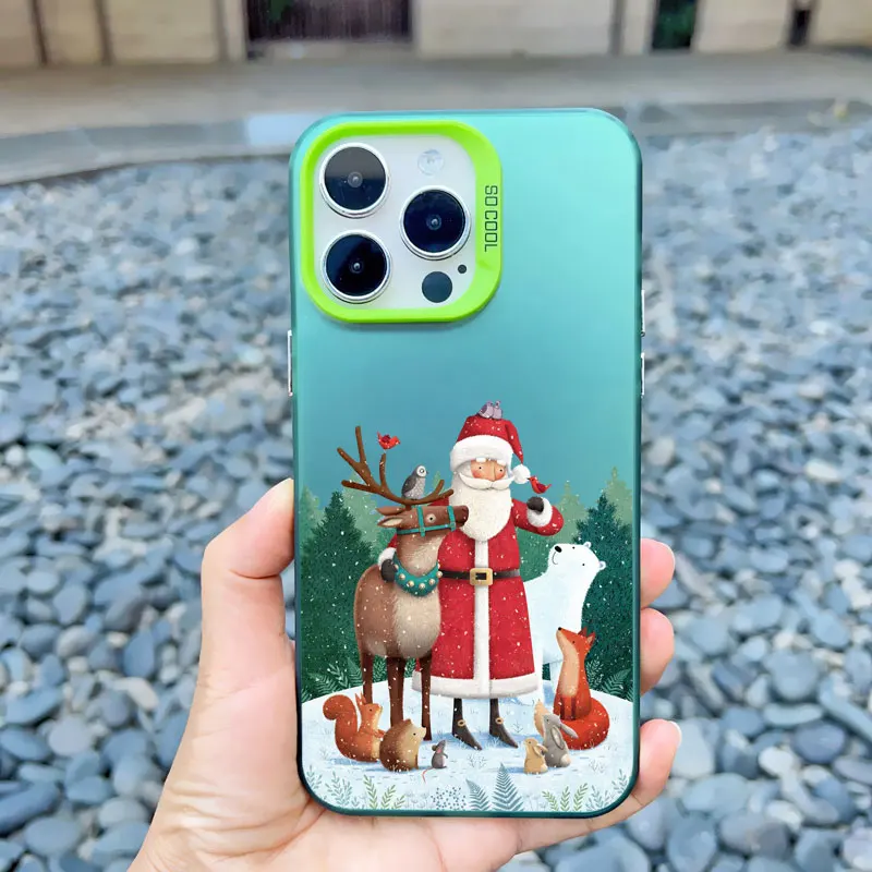 Cartoon Weihnachtsmann Elch Schneemann Weihnachtsbaum Handyhülle für iPhone 17 16 15 14 Pro Max Plus 13 12 11 Mini Pro Max Laser-Hülle – Detail 7