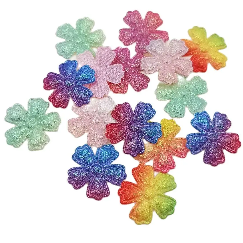 50 Stück glänzende Glitzer blume gepolsterte Applikation, Kinder Stirnband Zubehör, Schuhe, Hüte Dekoration Patches – Detail 1