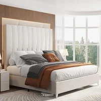 King Bed Frame with 58" Tall Headboard, Velvet Upholstered with Silver Plating Trim,  Sturdy, No Box Spring Needed, Bed Frame 1