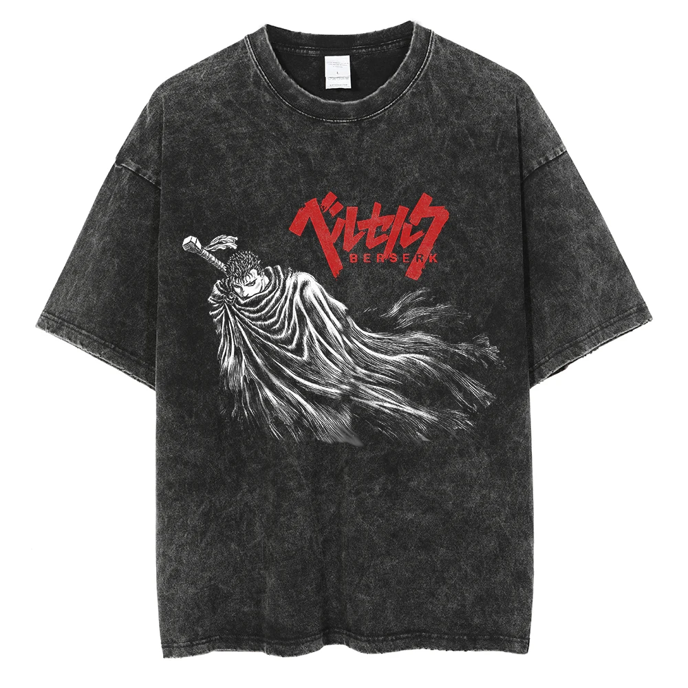 

Men Hip Hop Washed T-Shirt Streetwear Japan Anime Berserk T Shirt Harajuku Cotton Casual Tshirt Summer Short Sleeve Tops Tees