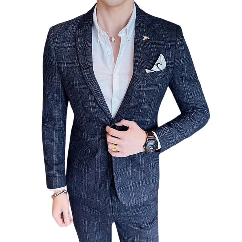 

Boutique S-5XL (Блейзер + брюки) Мужской Элегантный Модный деловой Повседневный джентльменский комплект из 2 предметов в итальянском стиле