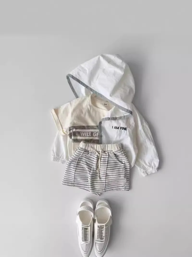 Summer Baby Hooded Cardigan Toddler Long Sleeve Sunscreen Jacket Boys Girls Breathable Letter Coat Kids Sunscreen Clothing
