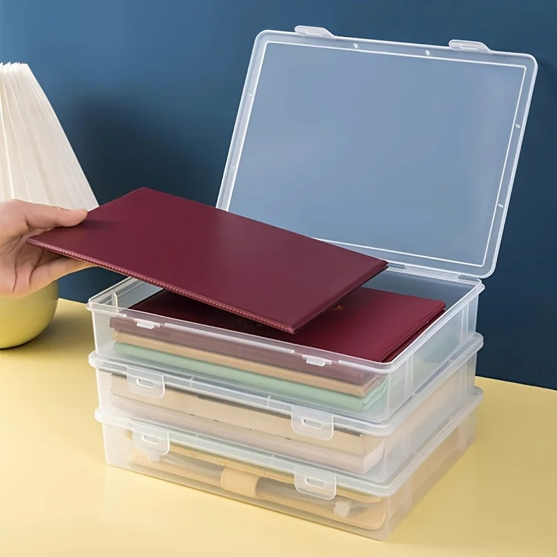 Transparent Plastic Storage Box with Flip Lid,Durable, Stackable Organizer for Office & School Supplies, Documents