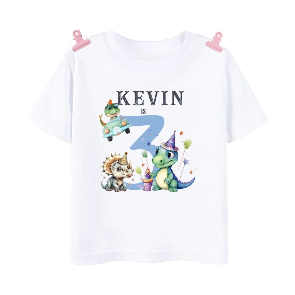 Personalized Dinosaur Birthday Shirt 1-9 Birthday T-Shirt Custom Name Wild Tee Boys T Shirt Dino Theme Party Clothes Kids Gift 5