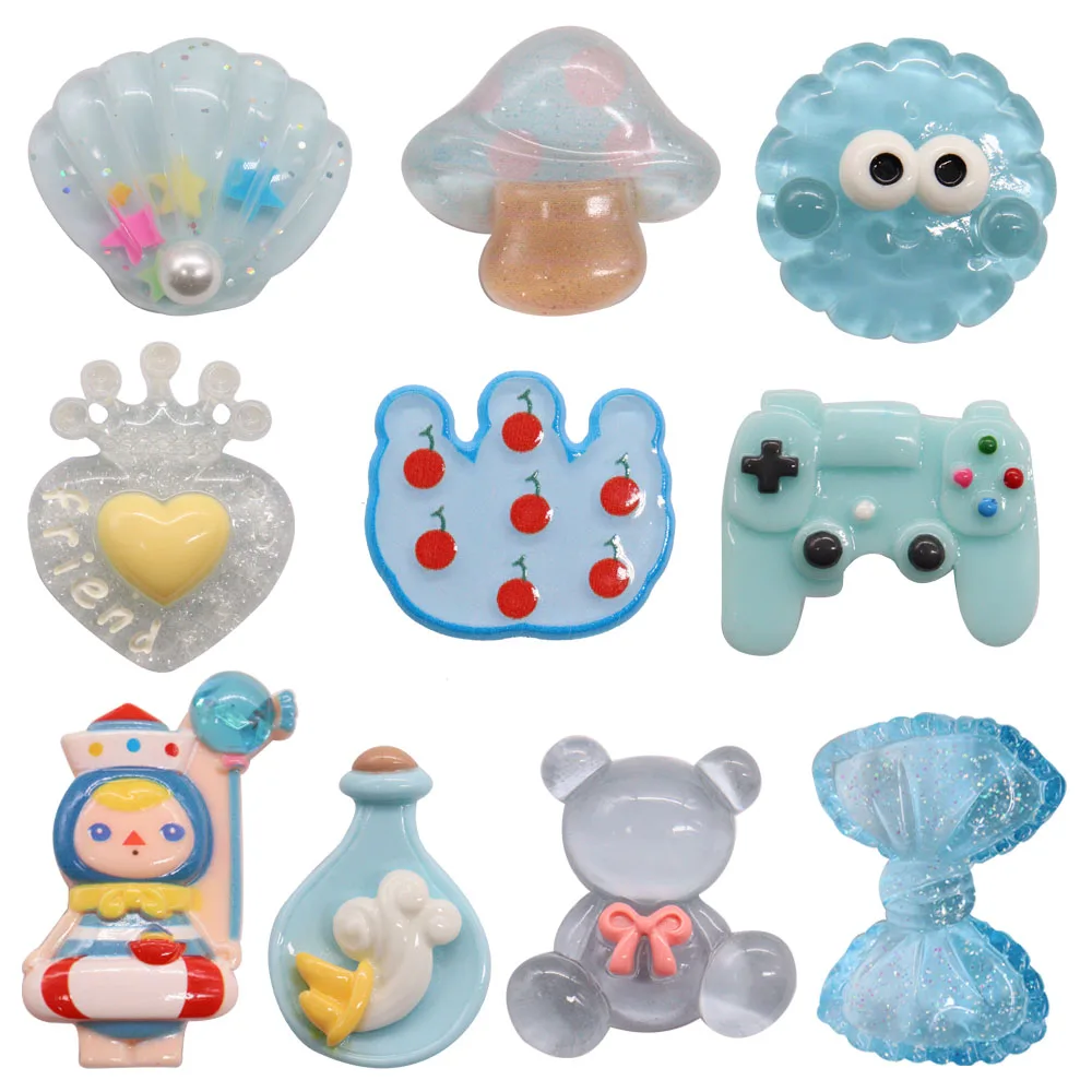 

Mix 50Pcs Resin Shoe Charms Blue Mushroom Shell Drifting Bottle Accessories DIY Shoe Decorations For Croc Jibz Kids X-mas Gift