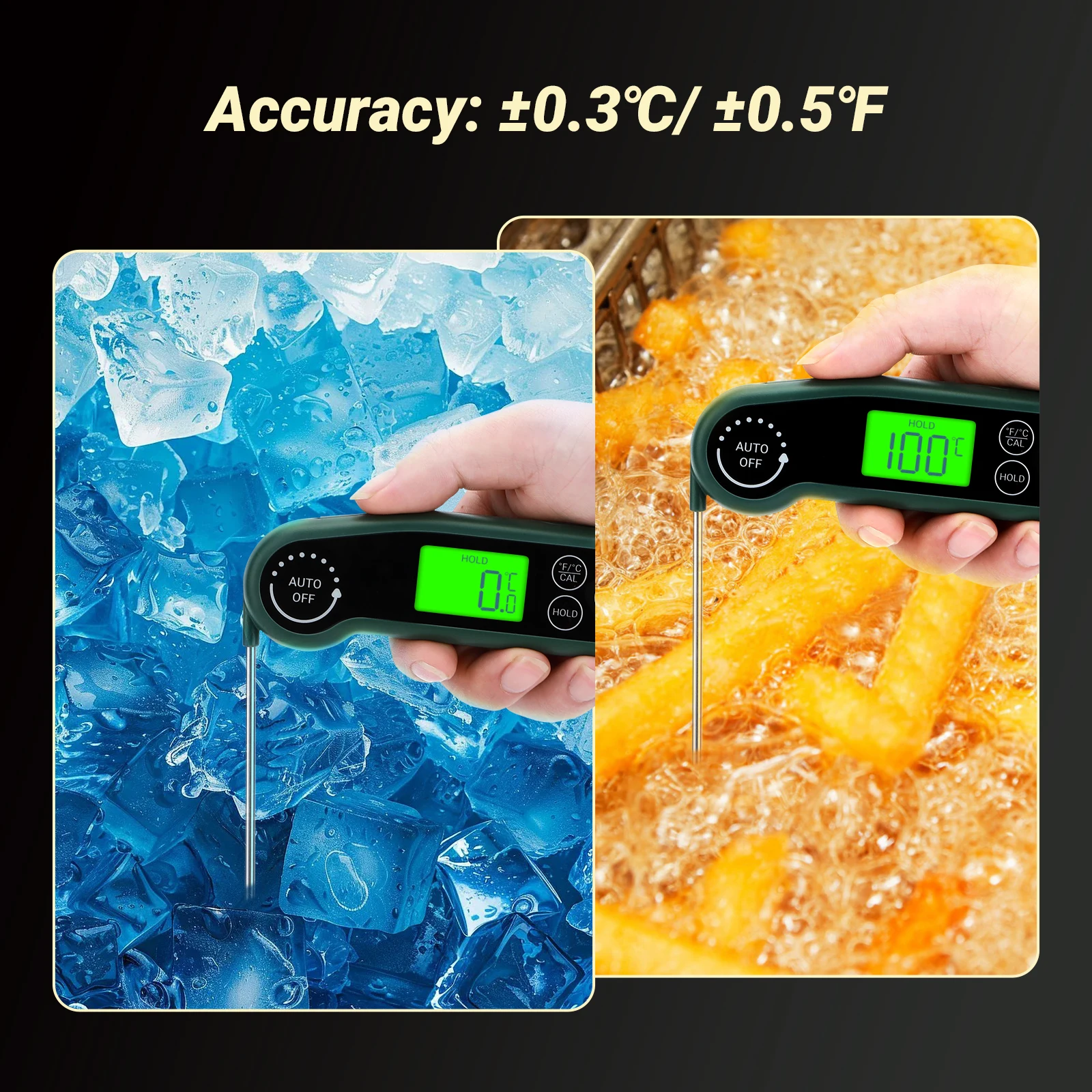 RHT-11K Instant Read Meat Thermometer, 0.5s Fast, ±0.3℃ Accurate, IPX5 Waterproo