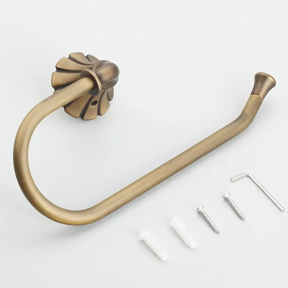 European Antique Solid Brass Towel Ring Luxury Bronze Wall Mounted Bathroom Towel Rack Holder Bathroom Accessories