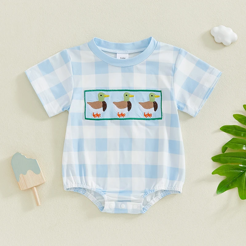 Infant Baby Boy Mallard Duck Clothes Summer Short Sleeve Romper Newborn Country Boy Farm Outfit 2