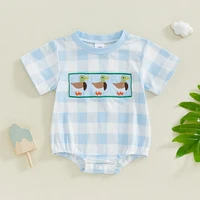 Infant Baby Boy Mallard Duck Clothes Summer Short Sleeve Romper Newborn Country Boy Farm Outfit 2