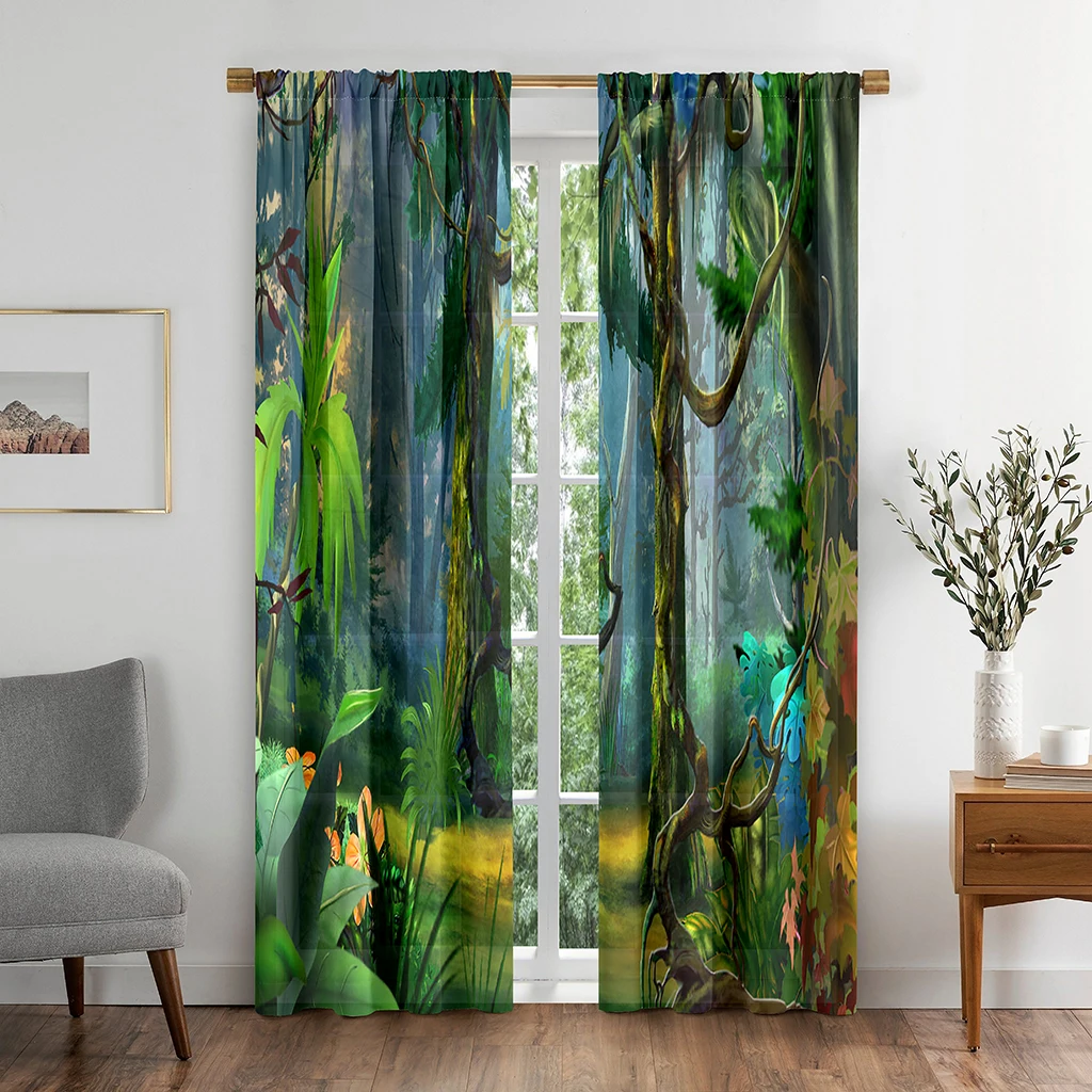 

Nature Forest Green Tree Leaf View Blackout Window Curtain for Living Room Bedroom Bathroom Kicthen Door Cupboard Decor Hooks