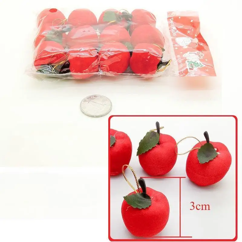 12Pcs Christmas Red Apples Christmas Day Decoration Supplies Creative RedApple Pendants Home HolidayParty Christmas Tree Decor