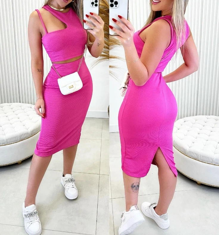 

Женский комплект из двух предметов, милая маленькая майка с высокой талией и юбка средней длины, Модный повседневный комплект, Новый Модный женский костюм 2023