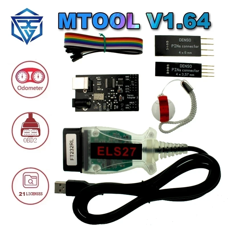 

MTool V1.64 Rollback Programmer Mileage KM Adjustment Software Dongle Denso Adapter Denso Pin Wire Cable Mileage Correction Tool