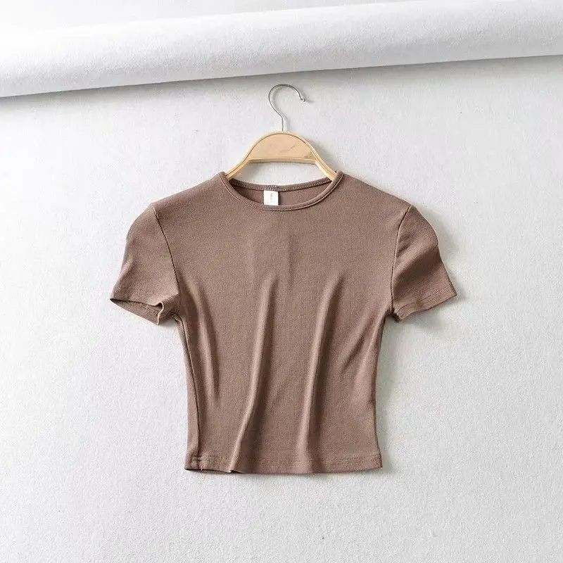Moda Casual 2023 Estate Donna Slim Fit t-shirt attillata in cotone a maniche corte O-Collo tee Crop Tops688_voghion.com