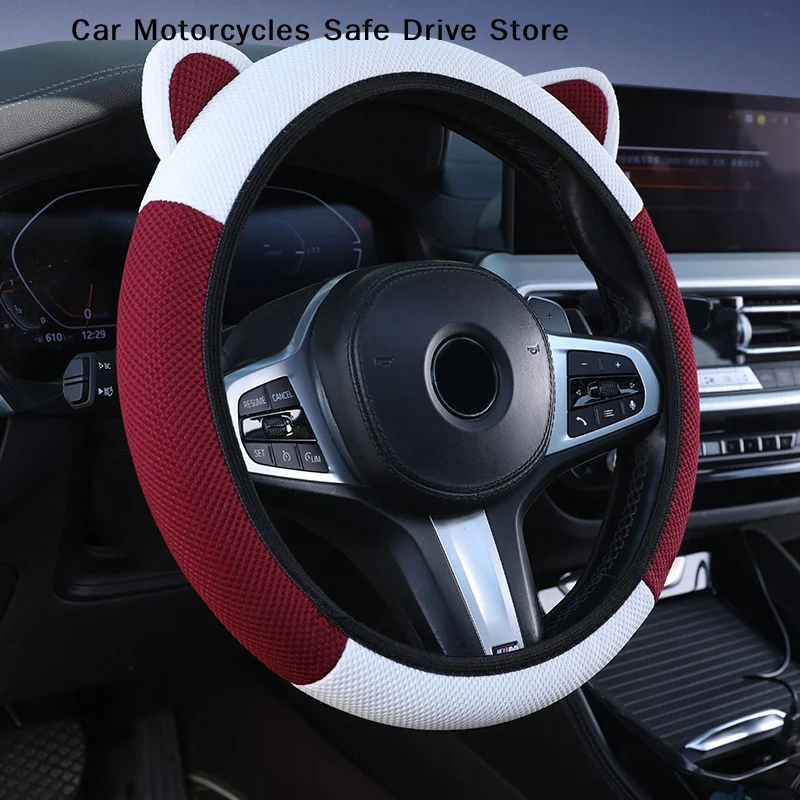 Cartoon Cat Ears Steering Wheel Cover - All-Season, Anti-Slip, Breathable & Wear-Resistant