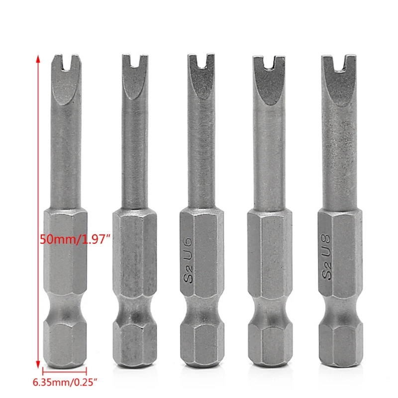 

5 Pcs 1/4 Inch Magnetic U Shaped Screwdriver Bits Tools 50mm Length U4-U8 Dropship