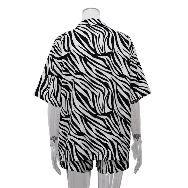Women Two Piece Sets Outfits Zebra Printed Loose Shirt Tops And High Waist Shorts Set 2025 Casual Streetwear Summer New