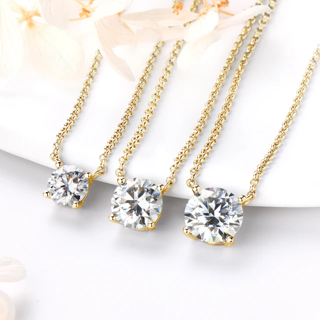 Anziw Moissanite Solitaire Necklace – 1CT/2CT/3CT, 925 Silver