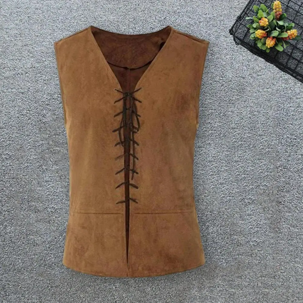 Description Picture 5 of itemV-neck Vest Pirate Vest for Men Vintage Lace Up Tank Top for Cosplay Halloween Party Role Play Solid Color V Neck Design Men