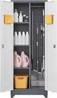 Broom Closet Storage Cabinet with Locking Doors,Cleaning Tool Cabinet,Metal Storage Cabinet with Shelves and Hanging R 1