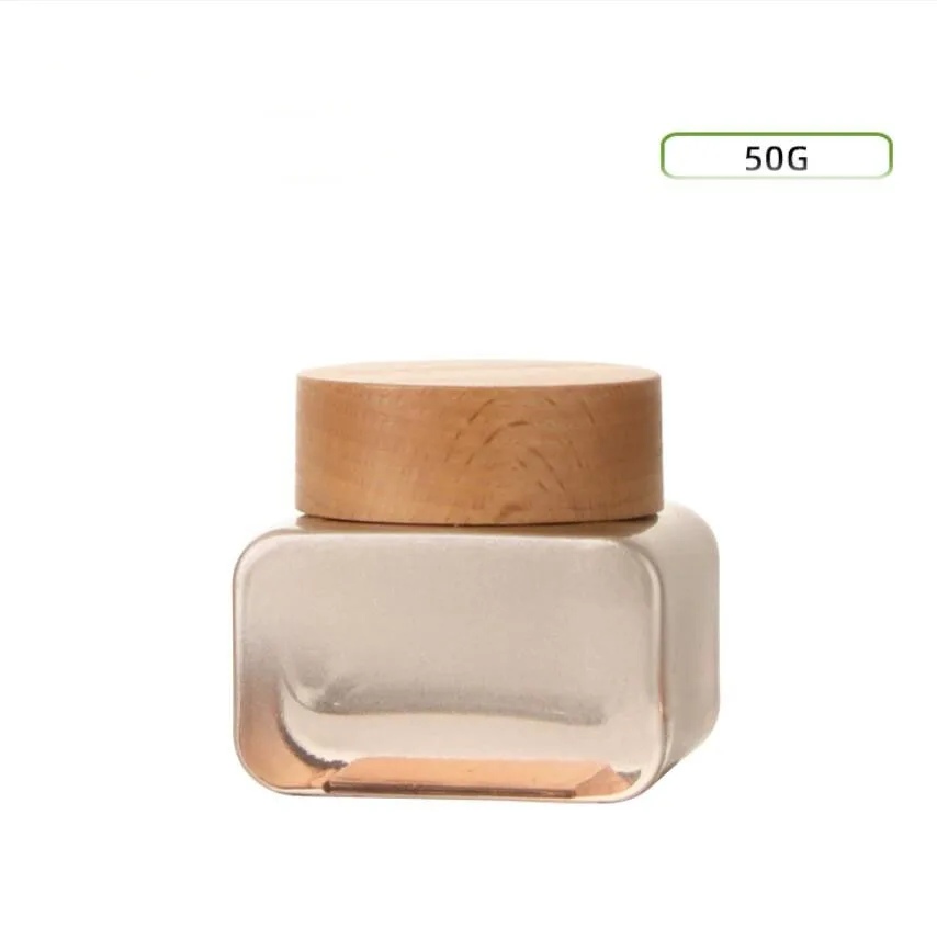 

50G gold glass jar wooden lid pot tin day night cream eye serum essence/moisturizer mask gel/wax foundation skin care packing