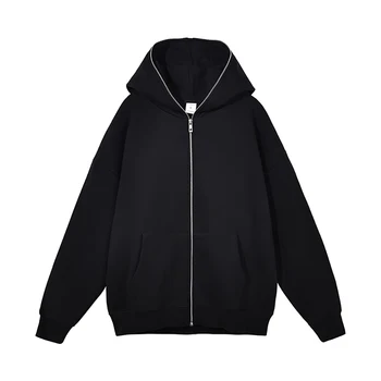 Harajuku Giacca Felpe uomo Zip Up Hoodies Giacca Retro Maniche Lunghe Oversized Hooded Cappotti 1