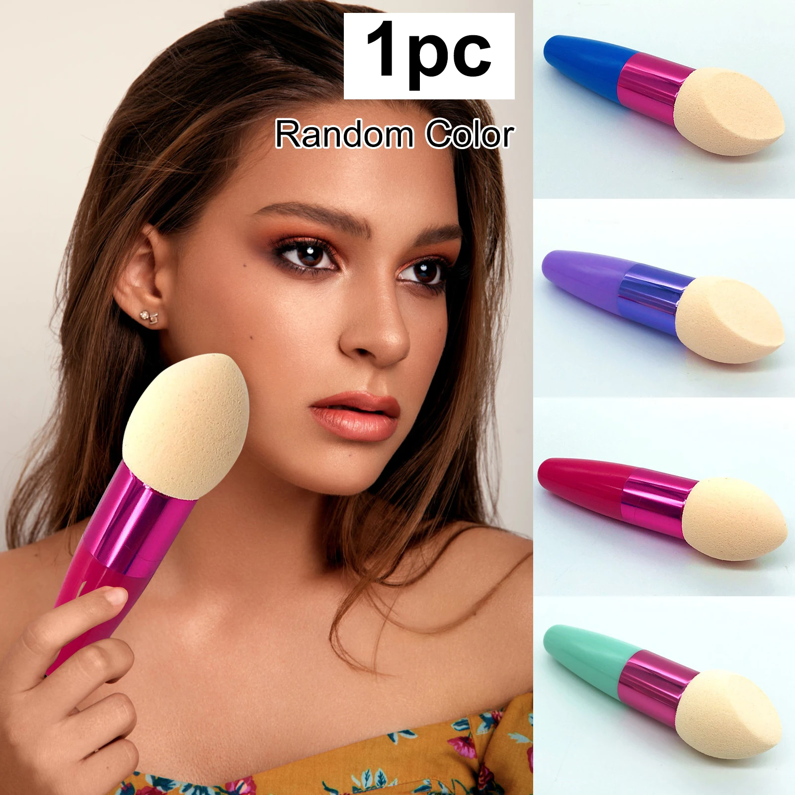 

1PC Fashion Colorful Soft Beveled Sponge Foundation Blender Handle Puff Smooth Concealer Brush Makeup Tools