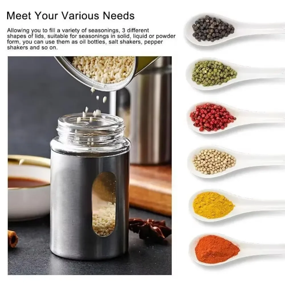 Glass Jars for Spices Bbq Spice Organizer Stainless Steel Kitchen Supplies Barbecue Seasoning Bottle Sugar Salt Pepper Shaker 3