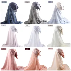 10pcs Pom Bubble Chiffon Hijab Scarf With Jersey Underscarf Cap Islam Inner Scarf Headband Stretch Hijab Cover Headwrap Turbante