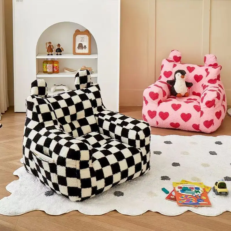 Ins Black And White Checkerboard Pattern Children's Bean Bag Sofa Cartoon Seat Reading Mini Leisure Chair Lazy Little Sofa