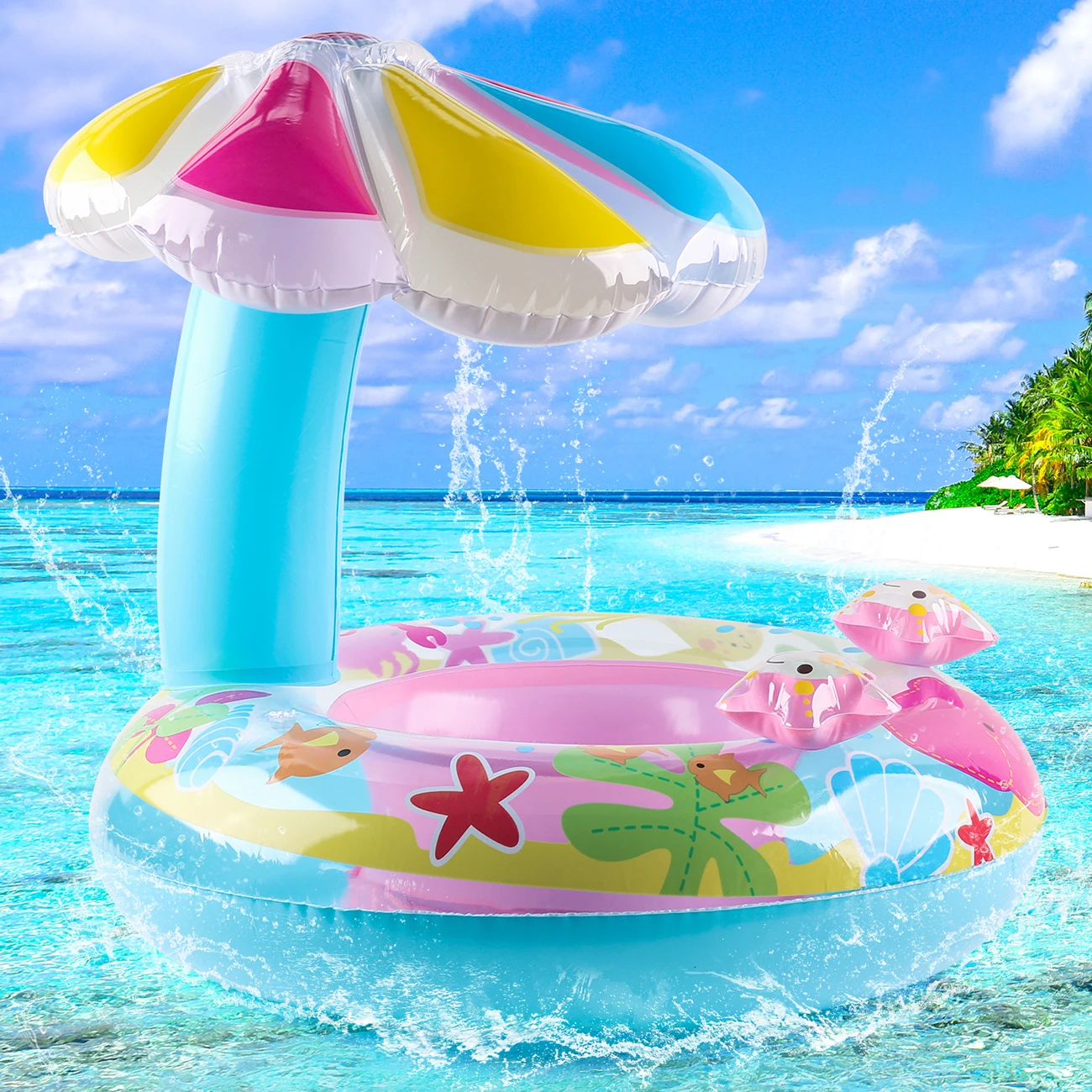 Mushroom shaped Swimming ring with shading Inflatable Pool Tubes Pool Floats  for kids 3