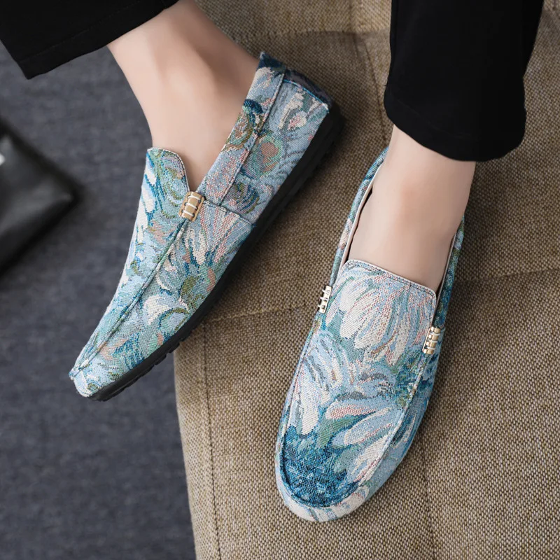 Man Printing Loafers Summer Shoes Men Walking Casual Light Canvas Shoes Male Breathable Fashion Flat Slip-on Footwear Sneakers 6
