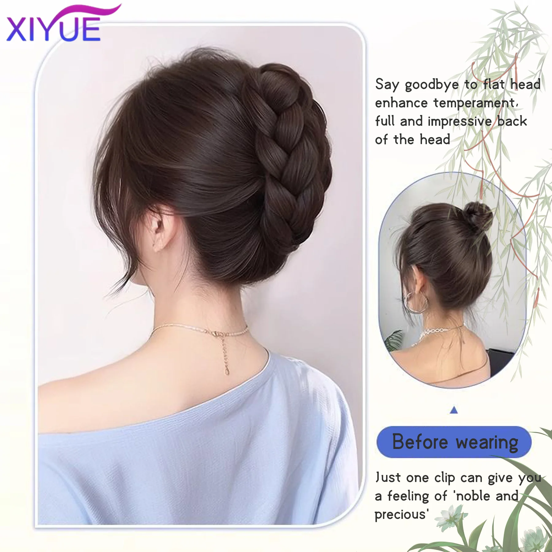 Synthetic Half-tie Double Hair Bun Messy Cat's Ear Hair Bun Low Claw Chignon Wrap Around Hairtail Extension for Women